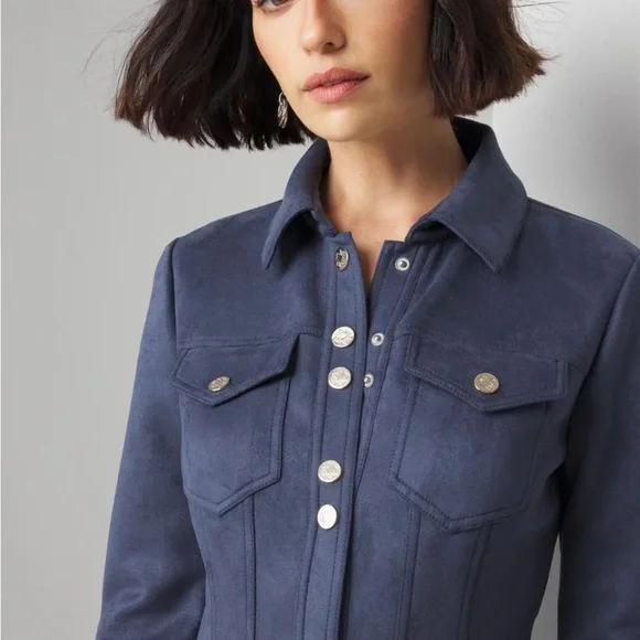 White House Black Market (WHBM) Long Sleeve Faux Suede Shacket Dress - Picture 3 of 12